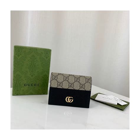 GG Marmont card case wallet in dark gold leather 